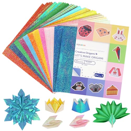 NIKUNX 100 Blatt Origami Papier, 15 x 15cm Bunt Glitzer Papier, 10 Farben Glitzerpapier zum Basteln, Faltpapier Glitzerpapier mit 1 Handgefertigtem Origami-Buch zum Basteln und Gestalten von NIKUNX
