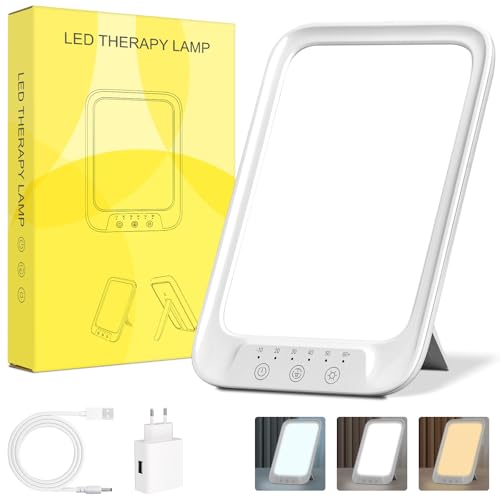 NIKYJM Tageslichtlampe 25000 Lux, Lichttherapielampe mit 3 Farbtemperaturen, 10 Helligkeitsstufen und 6 Timer, UV-freie LED Lichttherapielampe Tageslicht, Touch-Control Sonnenlicht Lampe, Weiß von NIKYJM