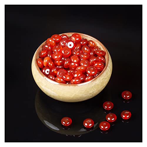 48 Stück 8 mm Naturstein rote Agata-Perlen flache Abakus-Zwischenperlen for DIY-Schmuck-Komponenten, die Armband-Halsketten herstellen, böse Geister abwehren, Reichtum anziehen, handgefertigtes Diy von NINA NUGROHO