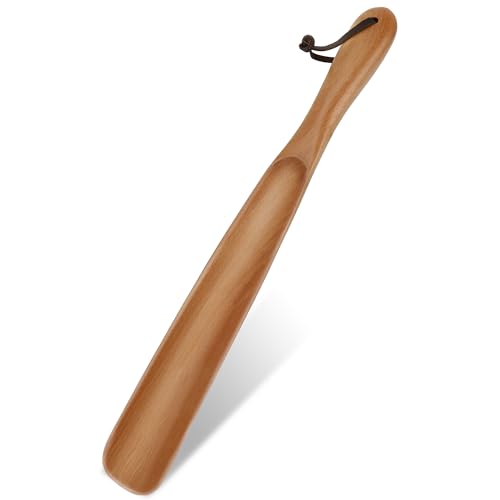 NINEMAX Schuhanzieher Lang Holz 38cm - Schuhlöffel Lang Stabil Buche Schuhloeffel mit Lederband Langer Schuhlöffel aus Holz für Männer Frauen Senioren von NINEMAX