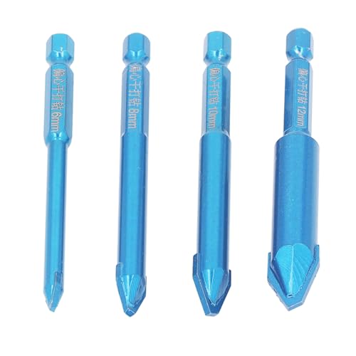 4 Stcs Blue Mauerwerk Bohrer für Beton, Stein, Glas, Vergaserbohrer Bit, 6 mm 8 mm 10 mm 12 mm Multifunktionales Glasbohrer Bit von NINESHE