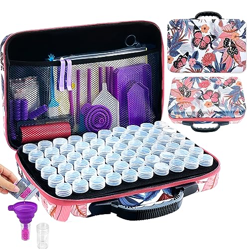 NINGESHOP Diamond Painting Aufbewahrungsbox,137 Stück Diamond Painting Zubehör Boxen mit 77Pcs Diamant Painting Zubehöhr,Diamant Painting Werkzeug Set Butterfly Container Case von NINGESHOP