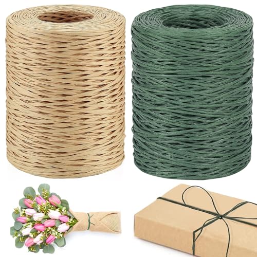 NINGYER 2 x 200m Papierdraht, Papierdraht zum Basteln 2mm, Papierdraht Natur, Geeignet für Blumensträuße, Hochzeiten, Geschenkdekoration und Heimwerken (Grün, Hellbraun) von NINGYER