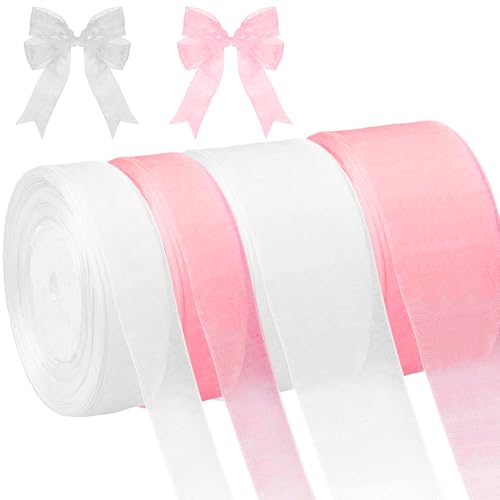 NINGYER 4 Rollen Organzaband, Organza Band 20mm/40mm, Geschenkband Organza, Geeignet für Hochzeitsdekoration, Geschenkverpackung, Weihnachten (2 Größen,45m Lang) von NINGYER