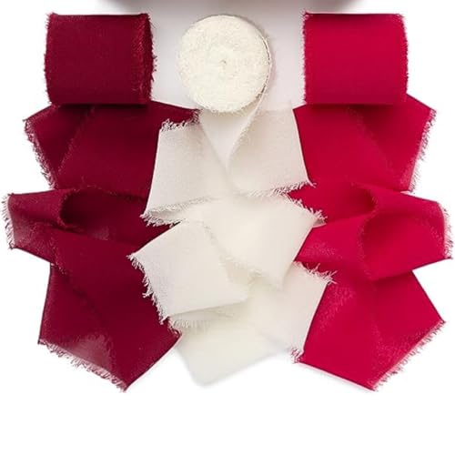 Fransen Chiffonband 3 Rollen handgefertigtes Fransen-Chiffon-Seidenband, 5,1 cm breit x 5 m pro Rolle, Band-Set mit ausgefransten Kanten for Geschenkverpackungen, Hochzeitseinladungen, Blumensträuße, von NINHFTDROU