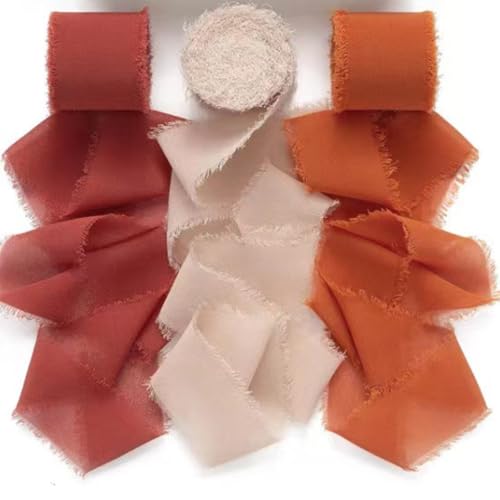 Fransen Chiffonband 3 Rollen handgefertigtes Fransen-Chiffon-Seidenband, 5,1 cm breit x 5 m pro Rolle, Band-Set mit ausgefransten Kanten for Geschenkverpackungen, Hochzeitseinladungen, Blumensträuße, von NINHFTDROU