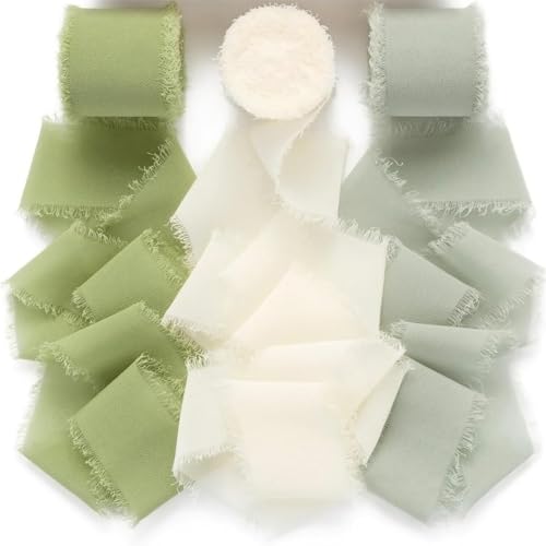 Fransen Chiffonband 3 Rollen handgefertigtes Fransen-Chiffon-Seidenband, 5,1 cm breit x 5 m pro Rolle, Band-Set mit ausgefransten Kanten for Geschenkverpackungen, Hochzeitseinladungen, Blumensträuße, von NINHFTDROU