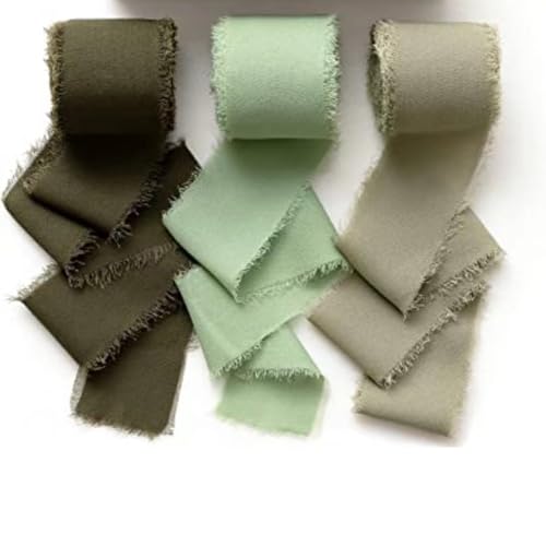 Fransen Chiffonband 3 Rollen handgefertigtes Fransen-Chiffon-Seidenband, 5,1 cm breit x 5 m pro Rolle, Band-Set mit ausgefransten Kanten for Geschenkverpackungen, Hochzeitseinladungen, Blumensträuße, von NINHFTDROU