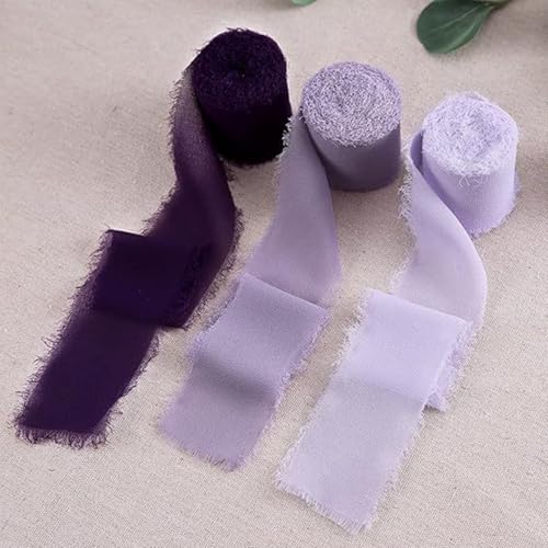 Fransen Chiffonband 3 Rollen handgefertigtes Fransen-Chiffon-Seidenband, 5,1 cm breit x 5 m pro Rolle, Band-Set mit ausgefransten Kanten for Geschenkverpackungen, Hochzeitseinladungen, Blumensträuße, von NINHFTDROU