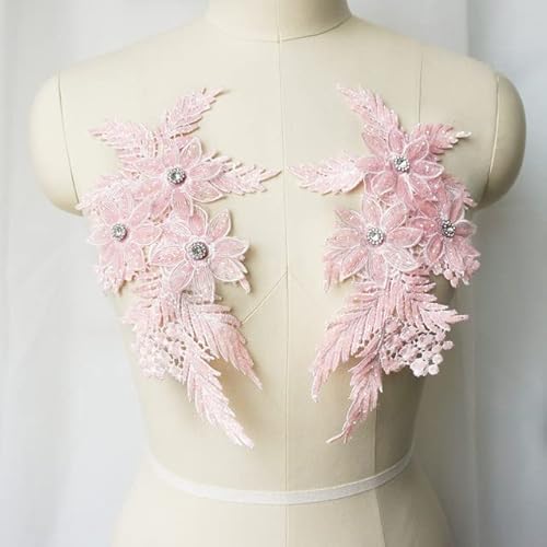 2 Stück Strass Pailletten bestickte Spitze Applikation Nähen Blumen Stoff Patch für Hochzeitskleid Brautkleid Kleidung DIY Handwerk von NINOMA