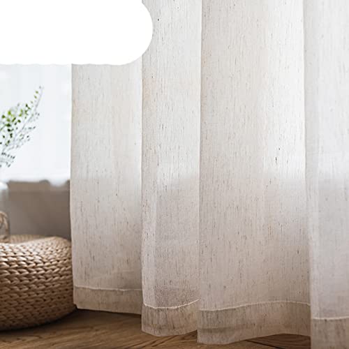 NIQIU Beige Leinen-Tüll-Vorhänge für Wohnzimmer, Moderne Flachs-Gardinen für Schlafzimmer, Solider Voile-Vorhang für Kinder, B500cm x H270cm, Haken Top von NIQIU