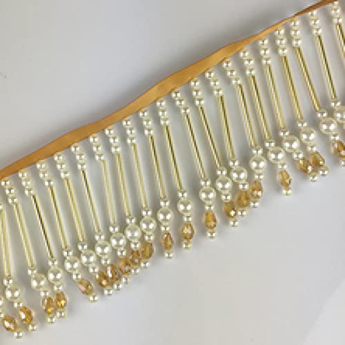 NIRNHYRUR Quastenbesatz, Quastennähen, 1 Yards Kristallperle Quaste Fransenbesatz Anhänger Spitzenbandbesatz Hochzeitskleid Kleidungsstück Vorhang Lampenschirme Dekoration(Gold,1 Yard) von NIRNHYRUR