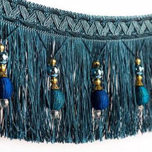 NIRNHYRUR Quastenbesatz, Quastennähen, 12 Yards Vorhang dekorative Zopf Perlen Anhänger Quaste Fransen Trim for Nähen Handwerk Home Decor DIY Party hängen(Dark Blue) von NIRNHYRUR