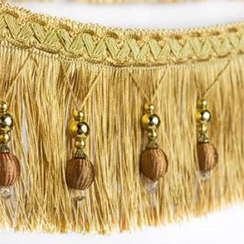 NIRNHYRUR Quastenbesatz, Quastennähen, 12 Yards Vorhang dekorative Zopf Perlen Anhänger Quaste Fransen Trim for Nähen Handwerk Home Decor DIY Party hängen(Gold) von NIRNHYRUR