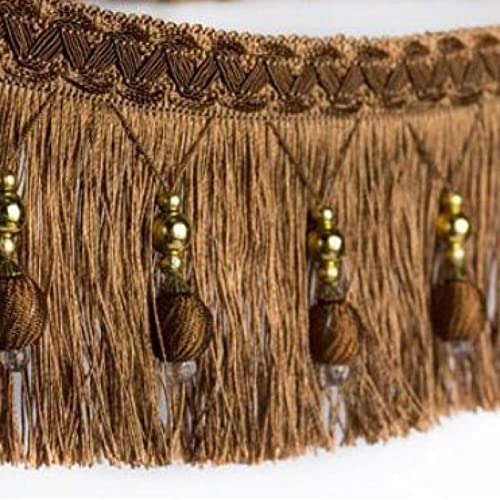 NIRNHYRUR Quastenbesatz, Quastennähen, 12 Yards Vorhang dekorative Zopf Perlen Anhänger Quaste Fransen Trim for Nähen Handwerk Home Decor DIY Party hängen(Light Brown) von NIRNHYRUR