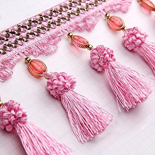 NIRNHYRUR Quastenbesatz, Quastennähen, 3 Yards Quaste Perlen Fransen for Vorhang Tischdekoration DIY Handwerk Nähen Trim Home Room Decor Polsterzubehör(Pink) von NIRNHYRUR