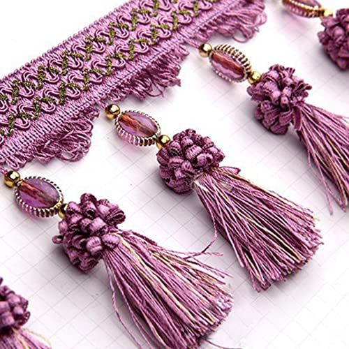 NIRNHYRUR Quastenbesatz, Quastennähen, 3 Yards Quaste Perlen Fransen for Vorhang Tischdekoration DIY Handwerk Nähen Trim Home Room Decor Polsterzubehör(Purple) von NIRNHYRUR