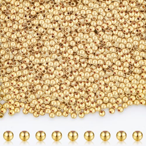 NISENTIA 1000 Stück Perlen für Armbänder Gold, 3mm Goldene Perlen zum Auffädeln, Glatte Runde Perlen,Abstandsperlen Gold Kupfer für DIY Bracelet Ohrringherstellung Making Kit, Partys, Feiertage von NISENTIA