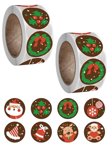 NIUAWASA1000 Stück Weihnachten Aufkleber Runde Geschenk Aufkleber, 2.5cm Weihnachten Etiketten Aufkleber Selbstklebend Rollen Stickers für Umschlag DIY Dekoration Geschenkverpackungen von NIUAWASA