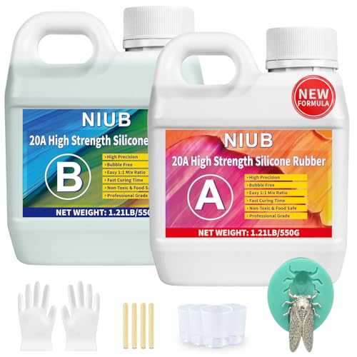 NIUB Abformsilikon, 20A 1,25kg Flüssiges Silikon Abformmasse, Selbstentlüftend, Lebensmittelecht, Easy Mold Release, Niedrige Viskosität, Anti-Tear, Hohe Zähigkeit - Silikon zum Abformen(Jade Grün) von NIUB