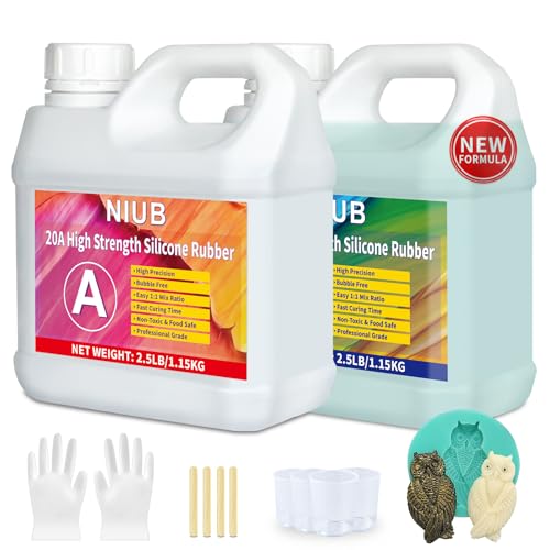 NIUB Abformsilikon, 20A 2,5kg Flüssiges Silikon Abformmasse, Selbstentlüftend, Lebensmittelecht, Easy Mold Release, Niedrige Viskosität, Anti-Tear, Hohe Zähigkeit - Silikon zum Abformen(Jade Grün) von NIUB