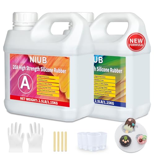 NIUB Abformsilikon, 20A 2kg Flüssiges Silikon Abformmasse,Selbstentlüftend, Lebensmittelecht, Easy Mold Release, Niedrige Viskosität,Silikon zum Abformen von NIUB