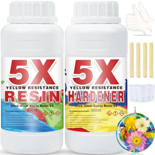 NIUB Epoxidharz,600ml Upgrade Formel, 5-facher UV Schutz Epoxidharz und Härter Set, kristallklares Epoxidharz, das nicht vergilbt,für die DIY Schmuckherstellung des lebensmittelechten Epoxidharz Kits von NIUB