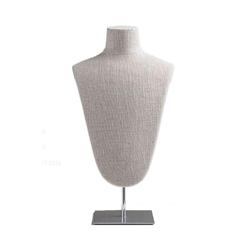 NIUHUAHUI Halsketten für Damen Leinen-Schmuck-Display-Büste, Halsketten-Mannequin-Halter mit Metallsockel – Halsketten-Büste for Einzelhandelsgeschäfte Geschenke für Frauen(Silver) von NIUHUAHUI