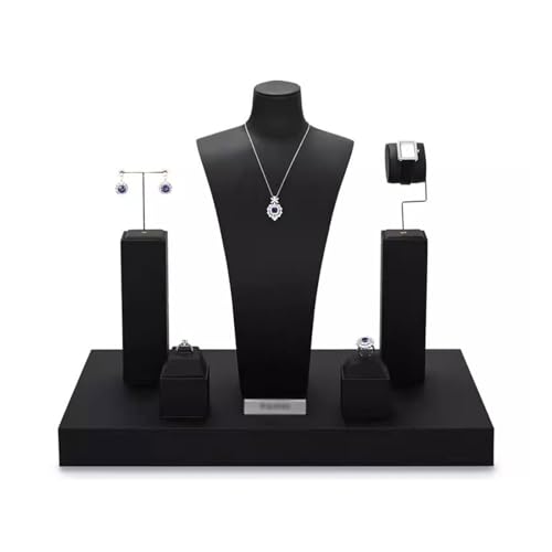 NIUHUAHUI Halsketten für Damen Schmuck-Schaufensterpuppen-Display-Set, schwarz, weiches PU, Schmuckständer, Halskette, Anhänger, Kette, Schmuckbüste, Display-Halter Geschenke für Frauen von NIUHUAHUI