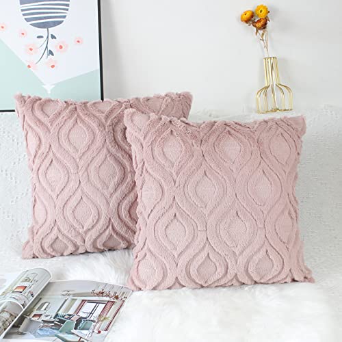 NIULAA 2er Set Plüsch Wolle Kissenbezug 45x45 cm Altrosa Samt Boho Deko Kissen Flauschig Couchkissen Dekokissen Fell Kissenbezüge für Sofa Modern Kissenhülle Bezug Sofakissen Zierkissen von NIULAA