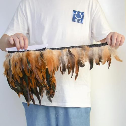 Hüte mit Federn dekoriert. 1 Meter weiße Hühnerfedern mit Fransen, 10–15 cm, natürliches Hahnenfederband for Karneval, Party, Kleidung, Nähen, Dekoration(Natural) von NIUSABOU