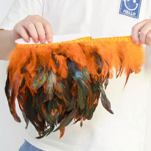 Hüte mit Federn dekoriert. 1 Meter weiße Hühnerfedern mit Fransen, 10–15 cm, natürliches Hahnenfederband for Karneval, Party, Kleidung, Nähen, Dekoration(Orange) von NIUSABOU