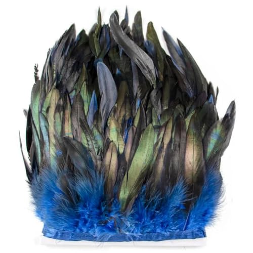 Hüte mit Federn dekoriert. 1Meter 15-20CM Natürliche Huhn Hahn Schwanz Federn Borte Streifen for DIY Hochzeit Kleidung Party Hahn feder Band(Blue) von NIUSABOU