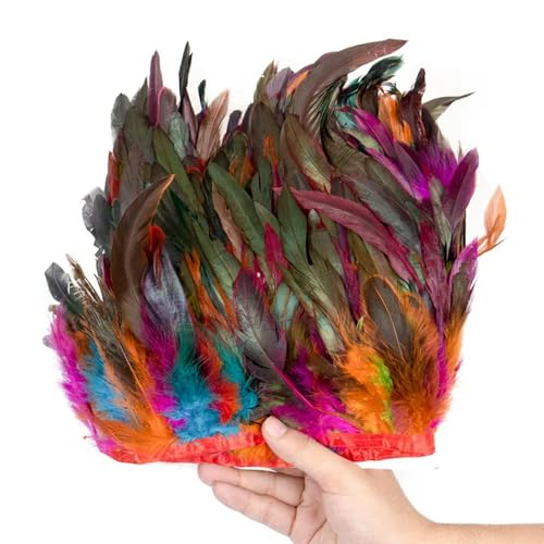 Hüte mit Federn dekoriert. 1Meter 15-20CM Natürliche Huhn Hahn Schwanz Federn Borte Streifen for DIY Hochzeit Kleidung Party Hahn feder Band(Color Mixing) von NIUSABOU