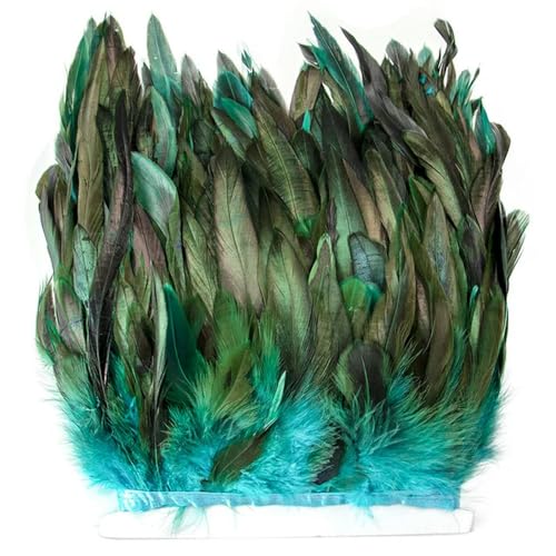 Hüte mit Federn dekoriert. 1Meter 15-20CM Natürliche Huhn Hahn Schwanz Federn Borte Streifen for DIY Hochzeit Kleidung Party Hahn feder Band(Lake Blue) von NIUSABOU