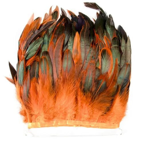 Hüte mit Federn dekoriert. 1Meter 15-20CM Natürliche Huhn Hahn Schwanz Federn Borte Streifen for DIY Hochzeit Kleidung Party Hahn feder Band(Orange) von NIUSABOU