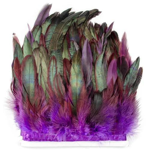 Hüte mit Federn dekoriert. 1Meter 15-20CM Natürliche Huhn Hahn Schwanz Federn Borte Streifen for DIY Hochzeit Kleidung Party Hahn feder Band(Purple) von NIUSABOU