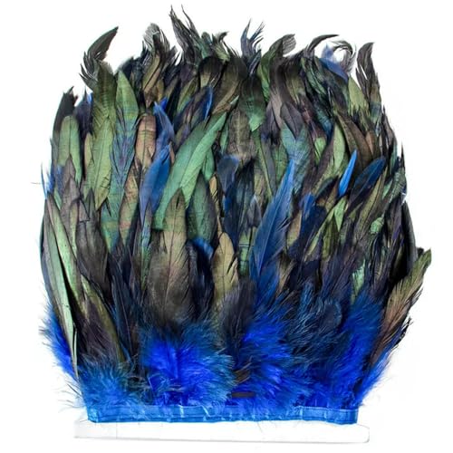 Hüte mit Federn dekoriert. 1Meter 15-20CM Natürliche Huhn Hahn Schwanz Federn Borte Streifen for DIY Hochzeit Kleidung Party Hahn feder Band(Royal Blue) von NIUSABOU