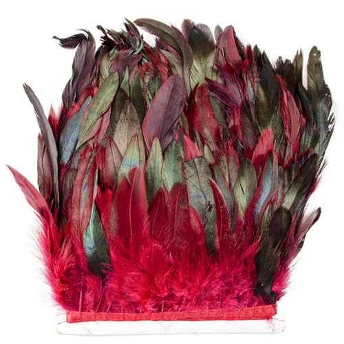 Hüte mit Federn dekoriert. 1Meter 15-20CM Natürliche Huhn Hahn Schwanz Federn Borte Streifen for DIY Hochzeit Kleidung Party Hahn feder Band(Wine Red) von NIUSABOU