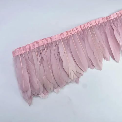 Hüte mit Federn dekoriert. 2 Yards bunter Gänsefederbesatz mit Fransen, weiß und schwarz, Gänsefedern auf Band for Kleidung, Nähen, Besätze, Handarbeiten, Dekoration(Leather Pink) von NIUSABOU