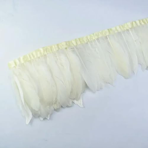 Hüte mit Federn dekoriert. 2 Yards bunter Gänsefederbesatz mit Fransen, weiß und schwarz, Gänsefedern auf Band for Kleidung, Nähen, Besätze, Handarbeiten, Dekoration(Off White) von NIUSABOU