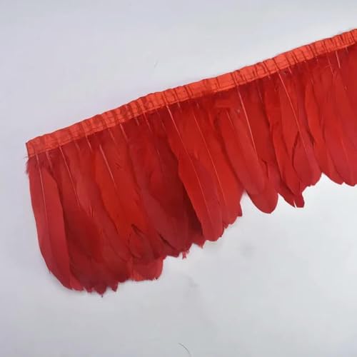 Hüte mit Federn dekoriert. 2 Yards bunter Gänsefederbesatz mit Fransen, weiß und schwarz, Gänsefedern auf Band for Kleidung, Nähen, Besätze, Handarbeiten, Dekoration(Red) von NIUSABOU