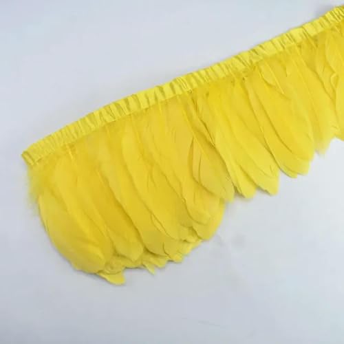 Hüte mit Federn dekoriert. 2 Yards bunter Gänsefederbesatz mit Fransen, weiß und schwarz, Gänsefedern auf Band for Kleidung, Nähen, Besätze, Handarbeiten, Dekoration(Yellow) von NIUSABOU