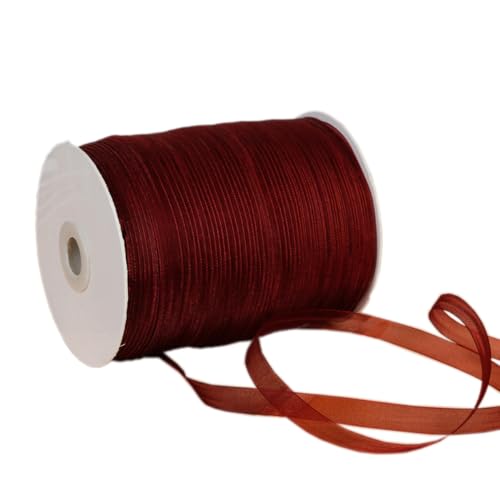 NIUSABOU 450m Schneegarnband Dekoband 6mm Dekoband Tüllband transparent Chiffon Geschenkband(Bright Burgundy) von NIUSABOU