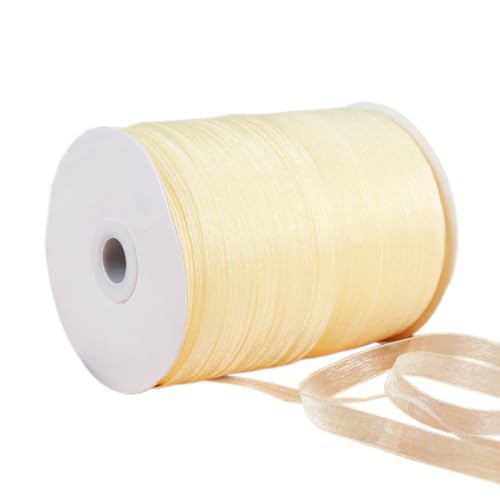 NIUSABOU 450m Schneegarnband Dekoband 6mm Dekoband Tüllband transparent Chiffon Geschenkband(Creay Yellow) von NIUSABOU