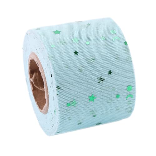 NIUSABOU 6cm x 25 Yards Tüll Netzband mit Sternen Mond Pailletten, Geschenkband, Dekoband Tüll for Nähen Basteln Dekorieren, DIY Basteln(Blue Green) von NIUSABOU