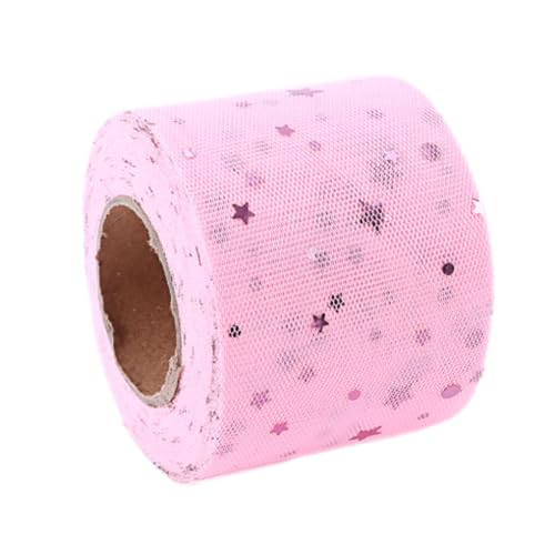 NIUSABOU 6cm x 25 Yards Tüll Netzband mit Sternen Mond Pailletten, Geschenkband, Dekoband Tüll for Nähen Basteln Dekorieren, DIY Basteln(Pink) von NIUSABOU