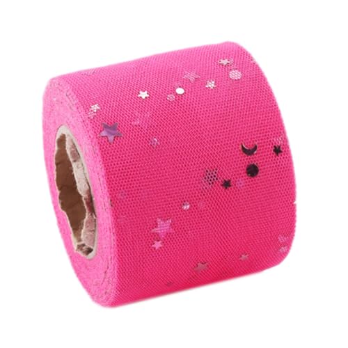 NIUSABOU 6cm x 25 Yards Tüll Netzband mit Sternen Mond Pailletten, Geschenkband, Dekoband Tüll for Nähen Basteln Dekorieren, DIY Basteln(Pinkred) von NIUSABOU