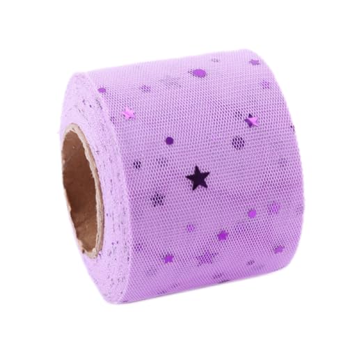 NIUSABOU 6cm x 25 Yards Tüll Netzband mit Sternen Mond Pailletten, Geschenkband, Dekoband Tüll for Nähen Basteln Dekorieren, DIY Basteln(Purple) von NIUSABOU