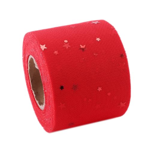 NIUSABOU 6cm x 25 Yards Tüll Netzband mit Sternen Mond Pailletten, Geschenkband, Dekoband Tüll for Nähen Basteln Dekorieren, DIY Basteln(Red) von NIUSABOU